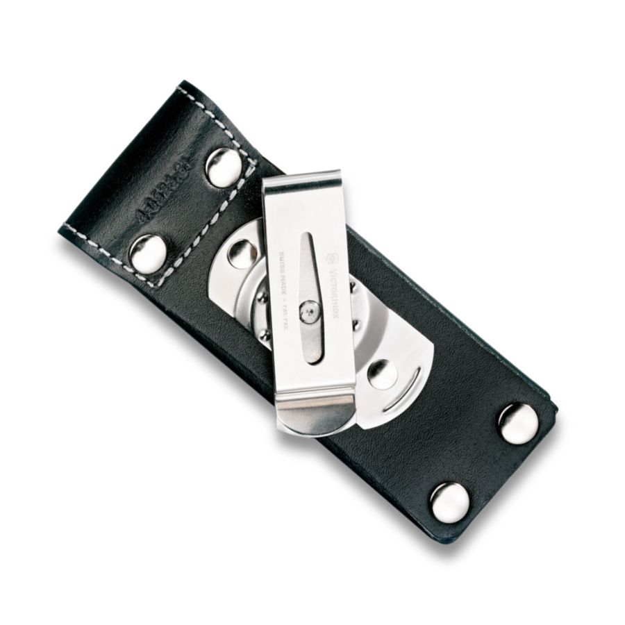 Victorinox roterende bælteclip med læderbeslag og metalclip til lommekniv